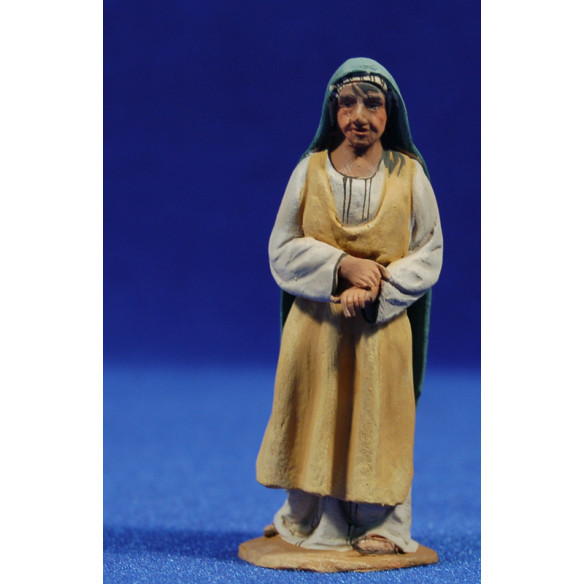 Pastora con manto 8 cm barro pintado De Francesco