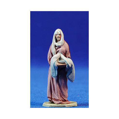 Pastora con bandeja con ropa 5,5 cm barro pintado De Francesco
