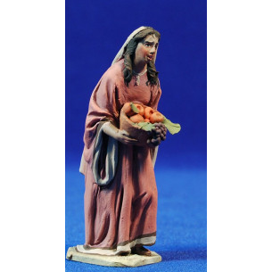 Woman addoring with basket of fruits10 cm clay painted De Francesco