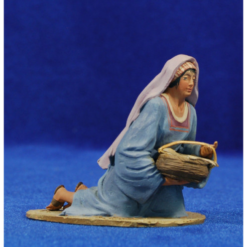 Pastora adorando con cesta 10 cm barro pintado De Francesco