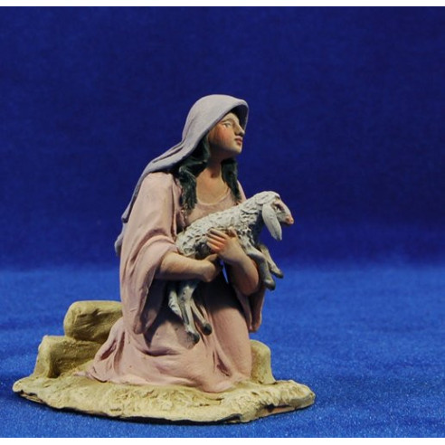 Pastora adorando con cordero 14 cm barro pintado De Francesco