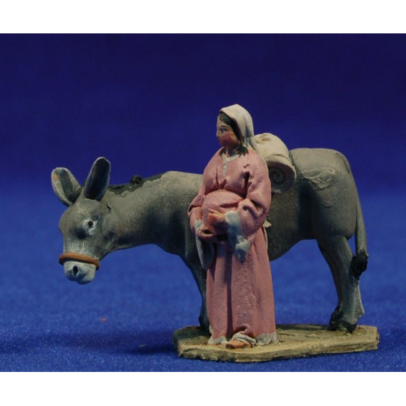 Pastora col asino 4 cm terracotta dipinte De Francesco