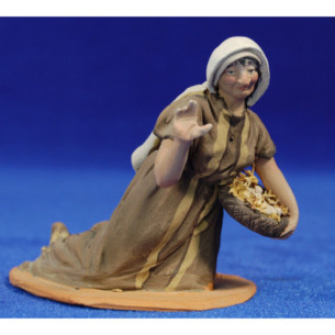 Pastora adorando con carrello di huove 10 cm terracotta dipinte De Francesco