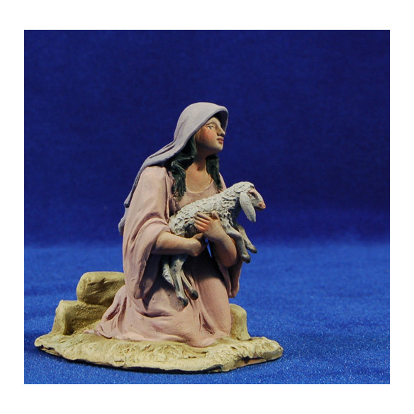 Pastora adorando con cordero 14 cm barro pintado De Francesco