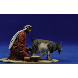 Woman milking a goath 10 cm clay painted De Francesco