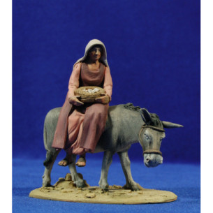Pastora encima asno 10 cm barro pintado De Francesco