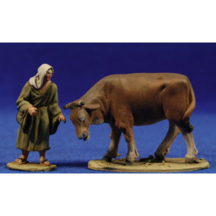 Pastora con muca 5 cm terracotta dipinte De Francesco