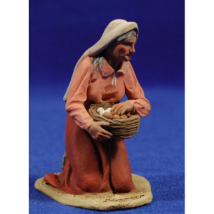Pastorella catalana adorazione con cestino uova 10 cm terracotta dipinte De Francesco