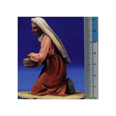 Pastorella catalana adorazione con cestino uova 10 cm terracotta dipinte De Francesco