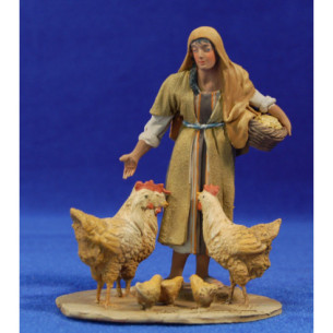 Pastora amb gallines 10 cm fang pintat De Francesco