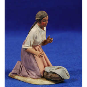 Pastorella catalana adorazione con cestina 10 cm terracotta dipinte De Francesco