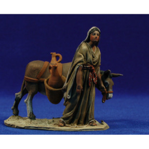 Pastora con asino 10 cm terracotta dipinte De Francesco