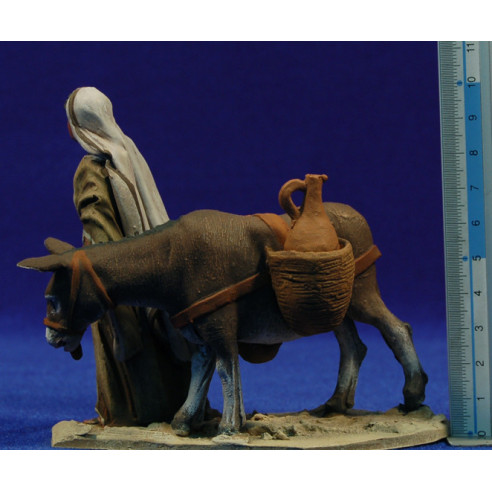 Pastora con asno 10 cm barro pintado De Francesco