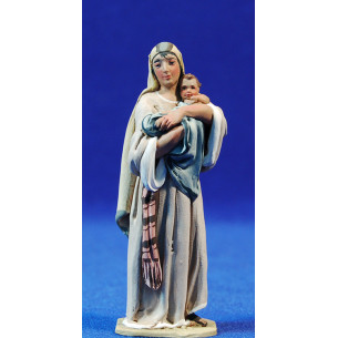 Pastora con niño en brazos 10 cm barro pintado De Francesco