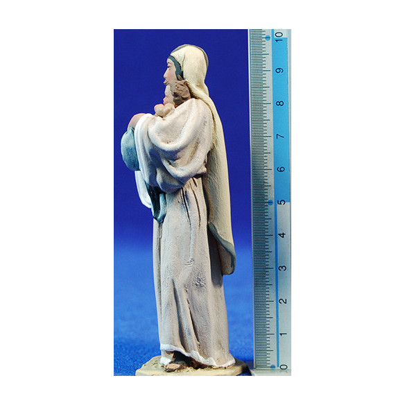 Pastora con niño en brazos 10 cm barro pintado De Francesco