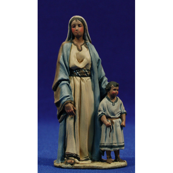 Pastora con niño 10 cm barro pintado De Francesco