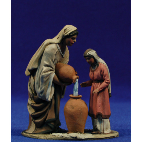 Pastora con niño y jarras 10 cm barro pintado De Francesco