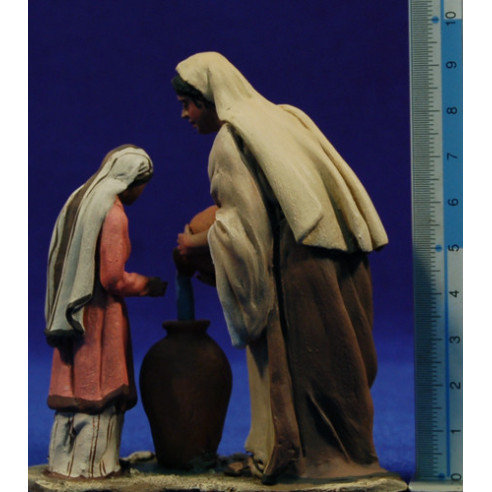 Pastora con niño y jarras 10 cm barro pintado De Francesco