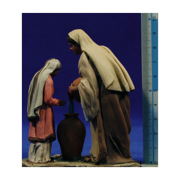 Pastora con niño y jarras 10 cm barro pintado De Francesco
