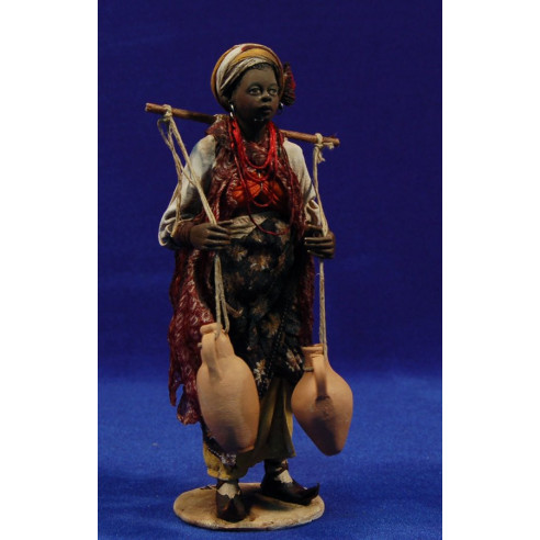 Black woman with jarrs 18 cm clay and clothes painted Angela Tripi