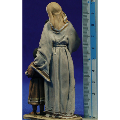 Pastora con dos niño 10 cm barro pintado De Francesco