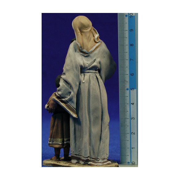 Pastora con dos niño 10 cm barro pintado De Francesco