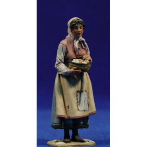 Pastora popolare con cesto di uova 10 cm terracotta dipinte De Francesco
