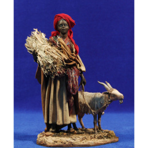 Black woman with goath 18 cm clay and clothes painted Angela Tripi