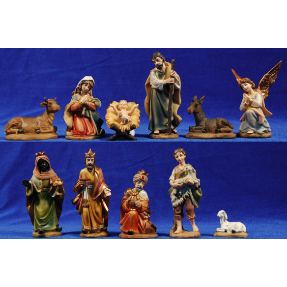 Nacimiento con reyes y pastor 11 cm resina
