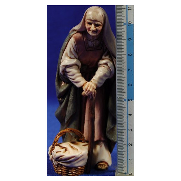 Old woman with basket and stick 12-13  cm plastic Moranduzzo - Landi 700 ebraic