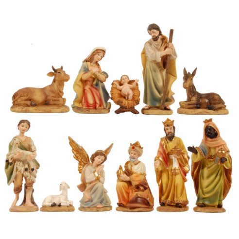 Nativity and kings and shepherd 15 cm resin