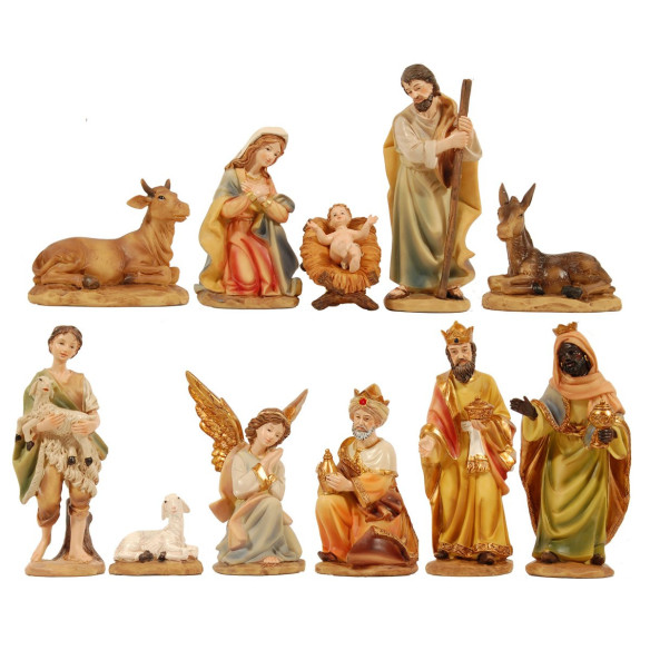 Nativity and kings and shepherd 15 cm resin