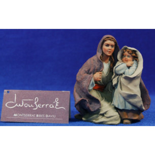 Pastora amb nena adorant 15 cm resina Montserrat Ribes