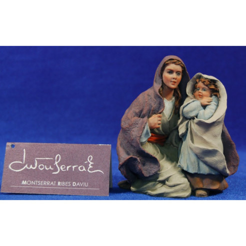 Pastora con niña adorando 15 cm resina Montserrat Ribes
