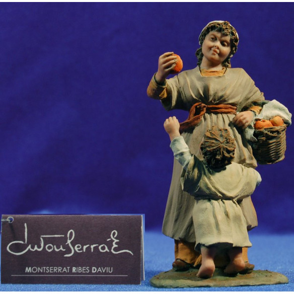 Pastora con una bambina 20 cm resina Montserrat Ribes