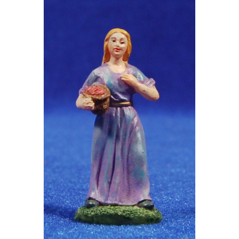 Pastora con cesto di pomodori 6 cm resina