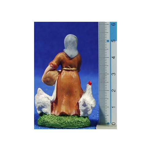 Pastora con gallinas 6 cm resina