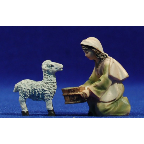 Pastora in ginocchio con capra 7 cm resina
