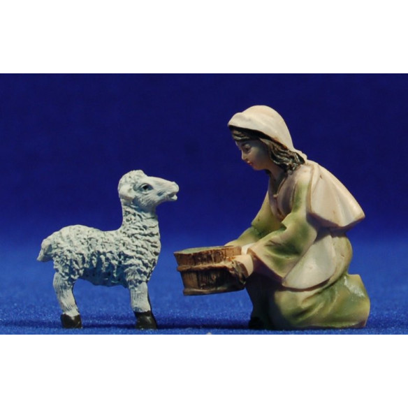 Pastora in ginocchio con capra 7 cm resina