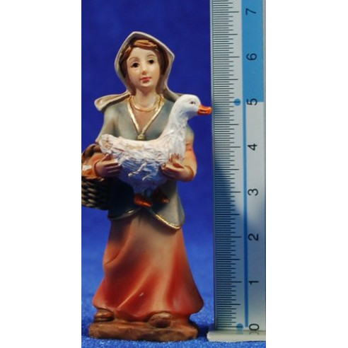 Pastora con oca e cesto di uova 7 cm  resina