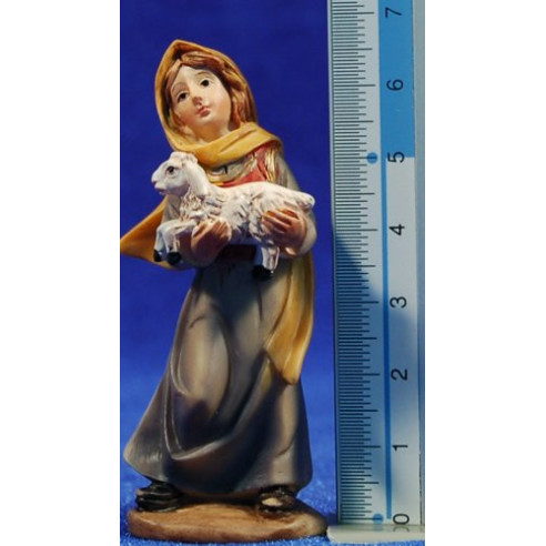 Pastora con cordero pequeño en brazos 7 cm resina