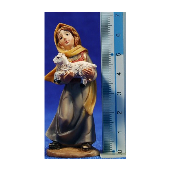 Shepherdess with a sheep breeding on arms 7 cm resin