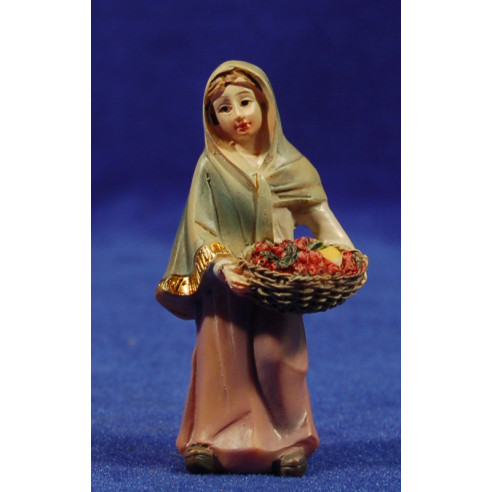 Pastora con cesta frutas 7 cm resina