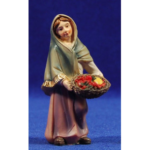Pastora amb cistella fruita 9 cm resina