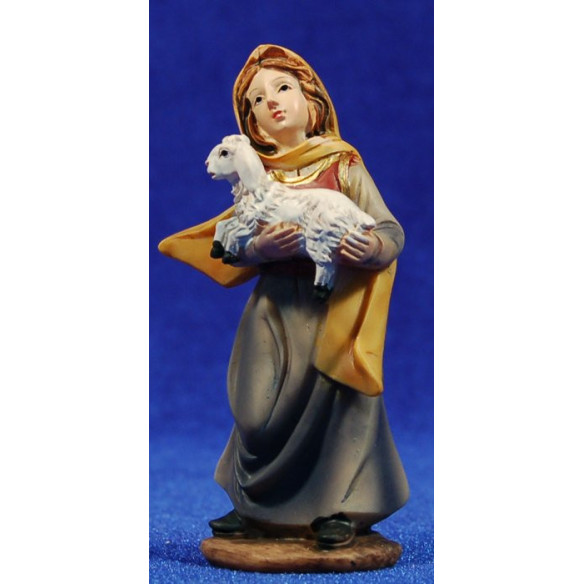Shepherdess with a sheep breeding on arms 9 cm resin