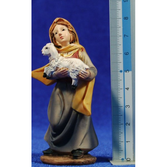 Shepherdess with a sheep breeding on arms 9 cm resin