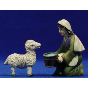 Woman kneeling  with a goat 9-10 cm resin