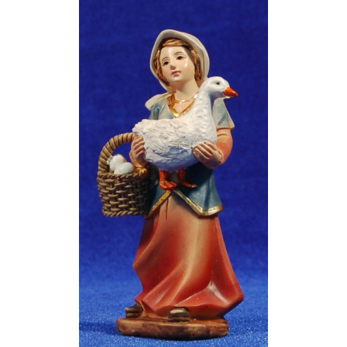 Pastora con oca y cesto de huevos 11 cm resina