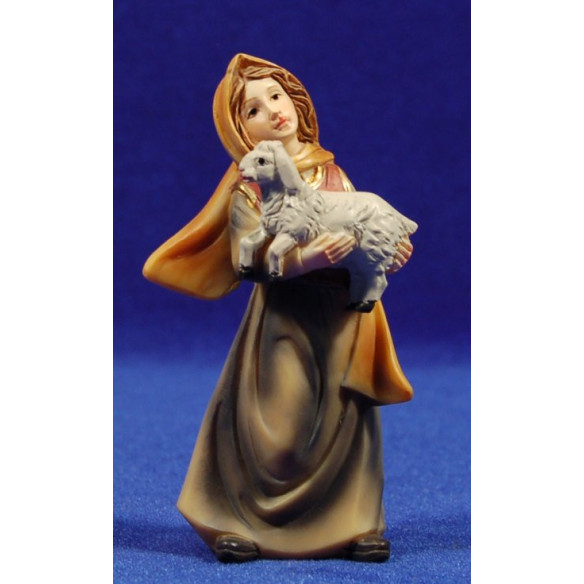 Pastora con cordero pequeño en brazos 11 cm resina