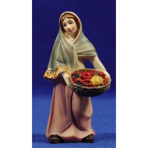 Pastora con cesta frutas 11 cm resina